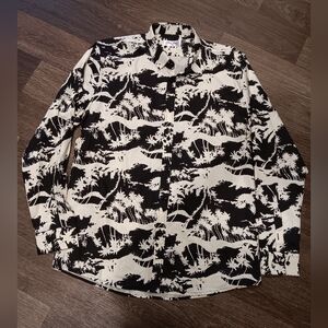 Celine Black and White Tropical Print Shirt